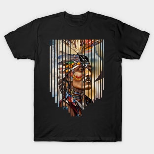 Native American Headdress in striped frame T-Shirt